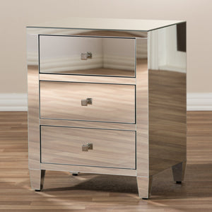 Baxton Studio Rosalind Hollywood Regency Glamour Style Mirrored 3-Drawer Nightstand (Set of 2)