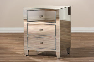 Baxton Studio Rosalind Hollywood Regency Glamour Style Mirrored 3-Drawer Nightstand (Set of 2)