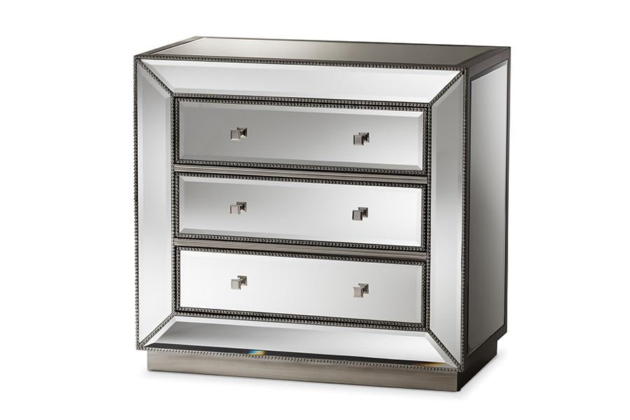 Baxton Studio Edeline Hollywood Regency Glamour Style Mirrored 3-Drawer Chest