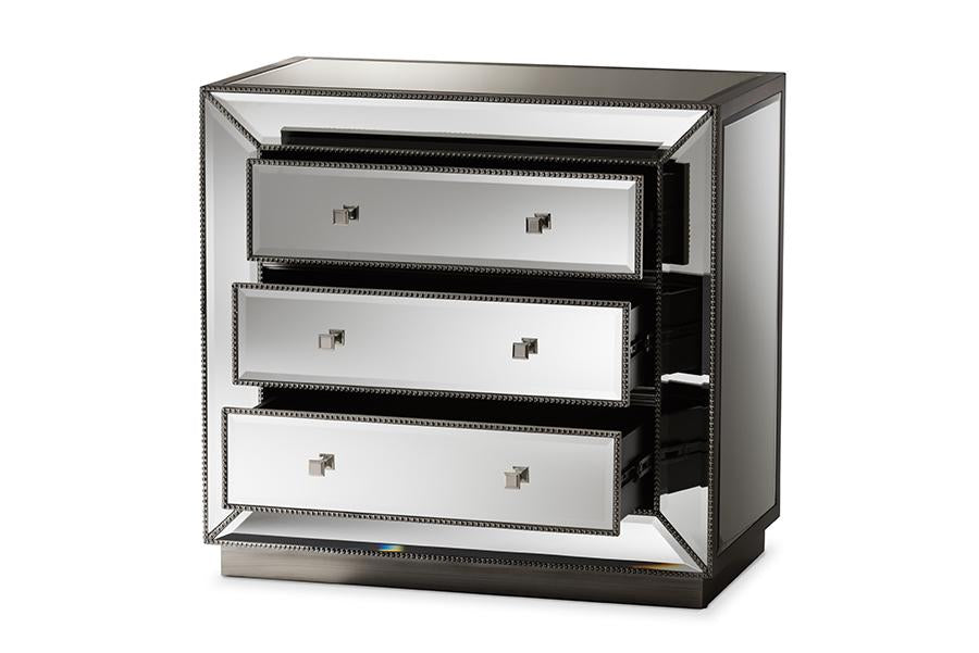 Baxton Studio Edeline Hollywood Regency Glamour Style Mirrored 3-Drawer Chest