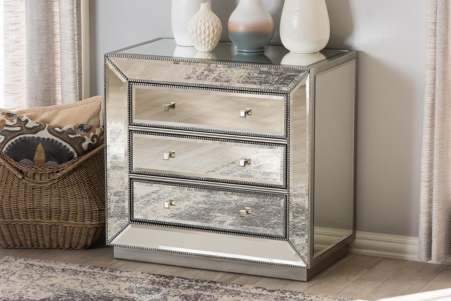 Baxton Studio Edeline Hollywood Regency Glamour Style Mirrored 3-Drawer Chest