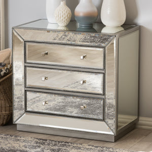 Baxton Studio Edeline Hollywood Regency Glamour Style Mirrored 3-Drawer Chest