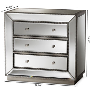 Baxton Studio Edeline Hollywood Regency Glamour Style Mirrored 3-Drawer Chest