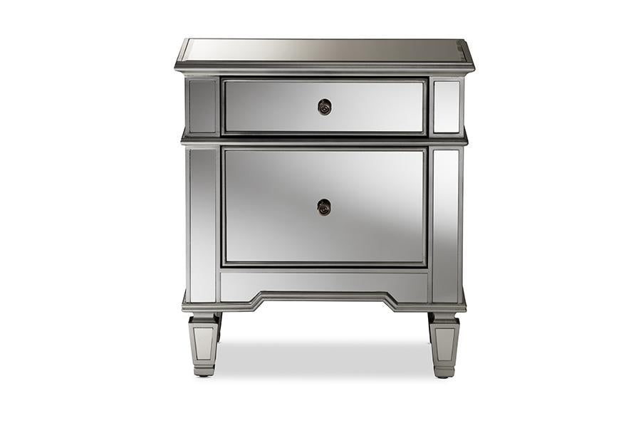 Baxton Studio Sussie Hollywood Regency Glamour Style Mirrored 2-Drawer Nightstand