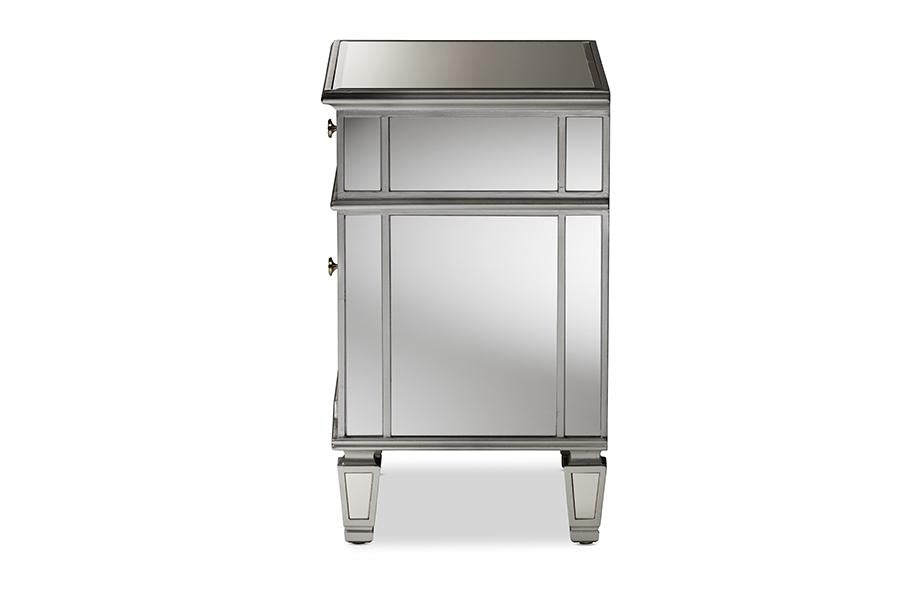 Baxton Studio Sussie Hollywood Regency Glamour Style Mirrored 2-Drawer Nightstand