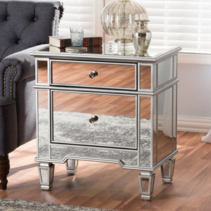 Baxton Studio Sussie Hollywood Regency Glamour Style Mirrored 2-Drawer Nightstand