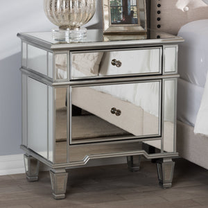 Baxton Studio Sussie Hollywood Regency Glamour Style Mirrored 2-Drawer Nightstand