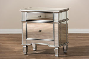 Baxton Studio Sussie Hollywood Regency Glamour Style Mirrored 2-Drawer Nightstand