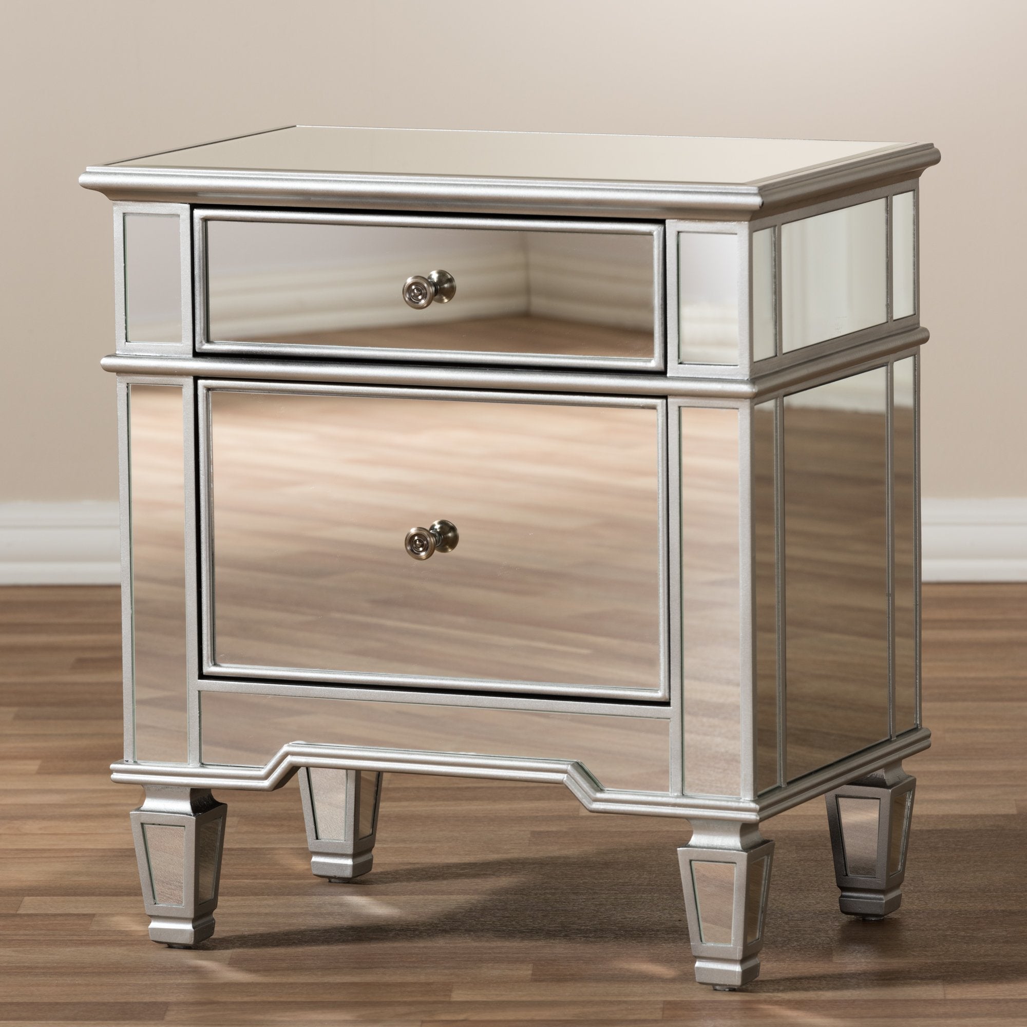 Baxton Studio Sussie Hollywood Regency Glamour Style Mirrored 2-Drawer Nightstand