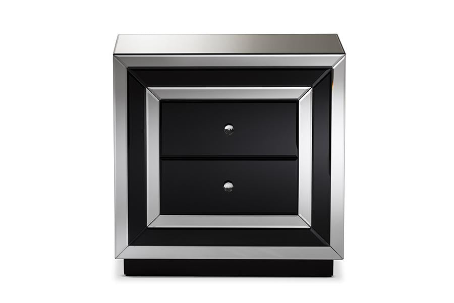 Baxton Studio Cecilia Hollywood Regency Glamour Style Mirrored 2-Drawer Nightstand