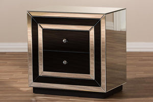 Baxton Studio Cecilia Hollywood Regency Glamour Style Mirrored 2-Drawer Nightstand