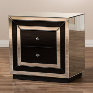 Baxton Studio Cecilia Hollywood Regency Glamour Style Mirrored 2-Drawer Nightstand