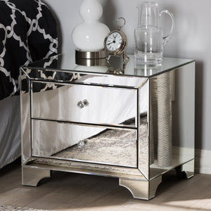 Baxton Studio Farrah Hollywood Regency Glamour Style Mirrored 2-Drawer Nightstand