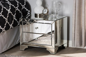 Baxton Studio Farrah Hollywood Regency Glamour Style Mirrored 2-Drawer Nightstand