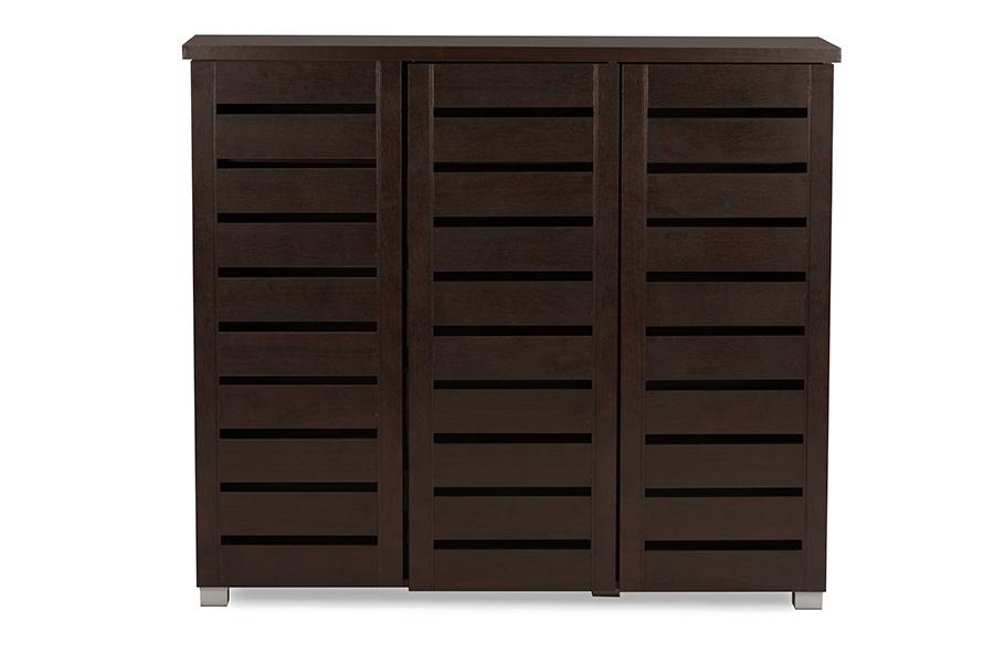 Baxton Studio Adalwin Modern and Contemporary 3-Door Dark Brown Wooden Entryway Shoes Storage Cabinet