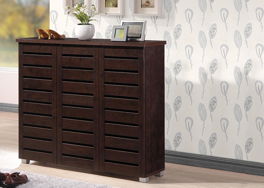 Baxton Studio Adalwin Modern and Contemporary 3-Door Dark Brown Wooden Entryway Shoes Storage Cabinet