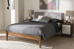 Baxton Studio Leyton Mid-Century Light Grey Fabric and Medium Brown Finish Wood Queen Size Platform Bed