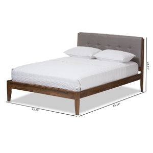 Baxton Studio Leyton Mid-Century Light Grey Fabric and Medium Brown Finish Wood Queen Size Platform Bed