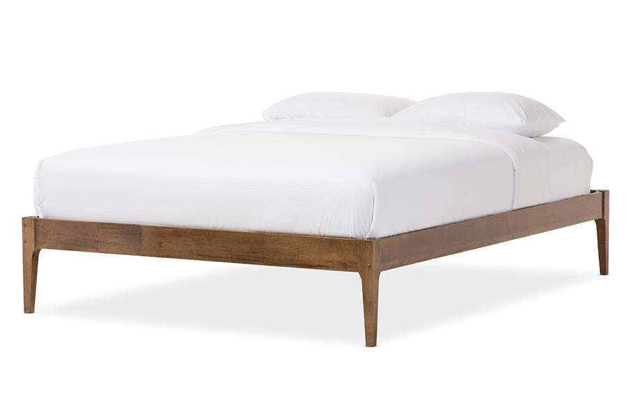 Baxton Studio Bentley Mid-Century Modern Walnut Finishing Solid Wood Queen Size Bed Frame