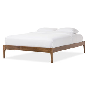 Baxton Studio Bentley Mid-Century Modern Walnut Finishing Solid Wood King Size Bed Frame