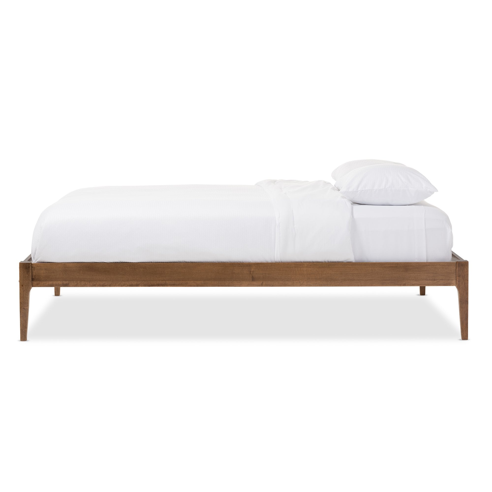 Baxton Studio Bentley Mid-Century Modern Walnut Finishing Solid Wood Queen Size Bed Frame