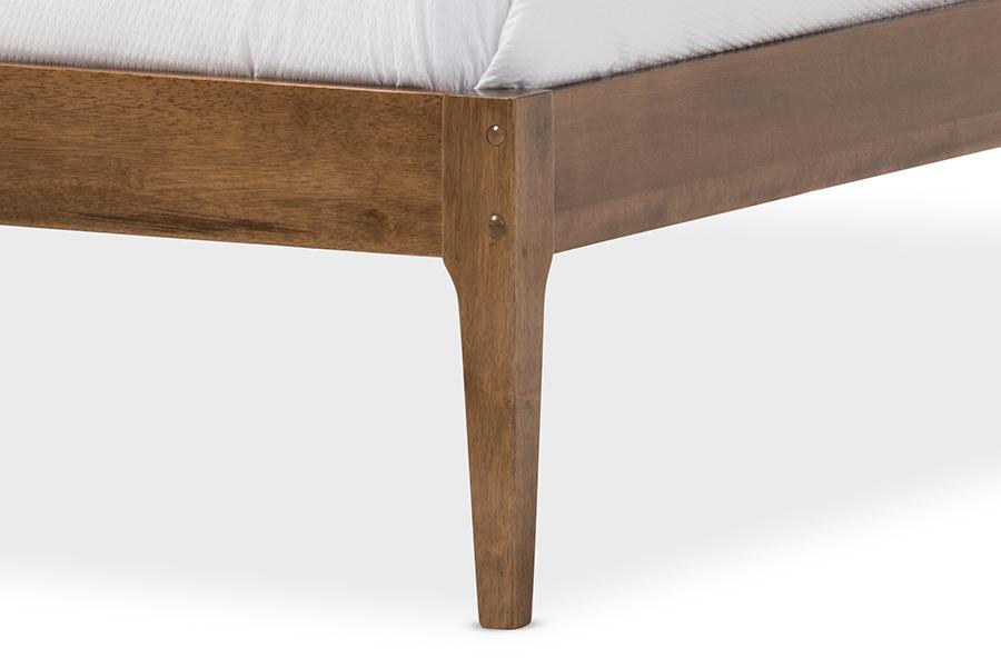 Baxton Studio Bentley Mid-Century Modern Walnut Finishing Solid Wood Queen Size Bed Frame