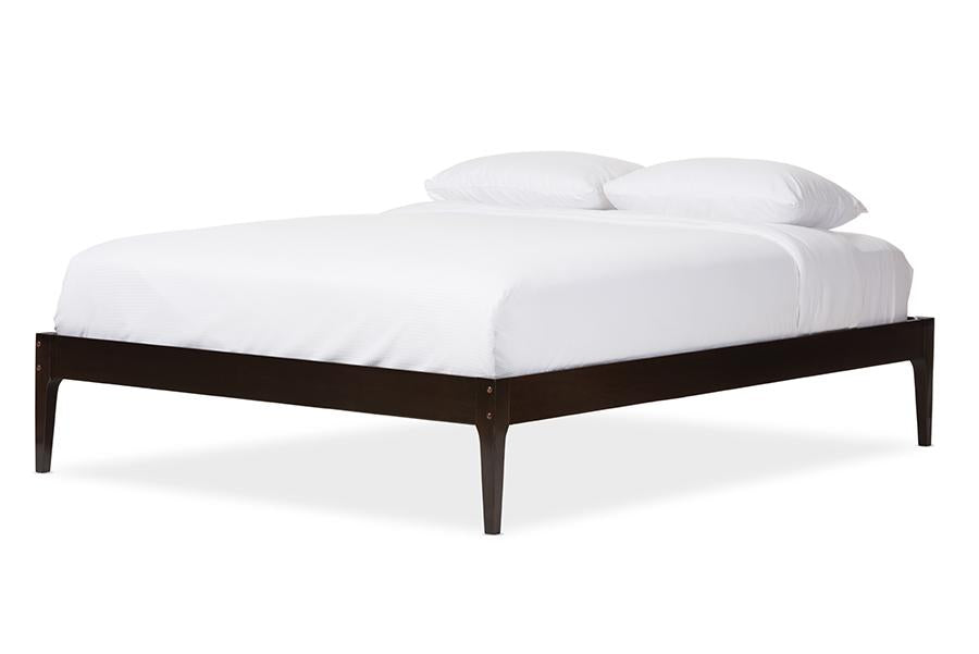 Baxton Studio Bentley Mid-Century Modern Cappuccino Finishing Solid Wood Queen Size Bed Frame