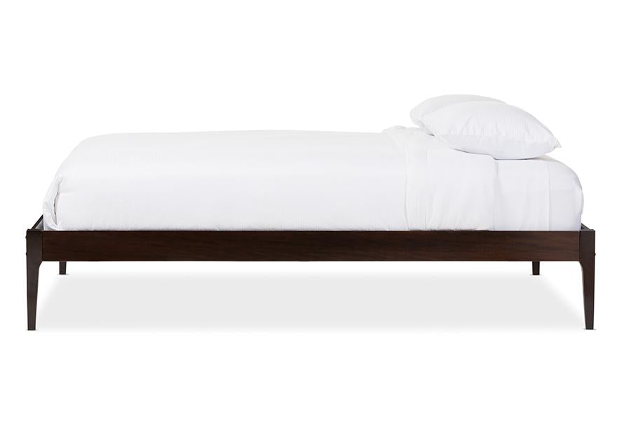 Baxton Studio Bentley Mid-Century Modern Cappuccino Finishing Solid Wood Queen Size Bed Frame