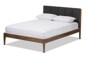 Baxton Studio Ember Mid-Century Dark Grey Fabric and Medium Brown Finish Wood Full Size Platform Bed