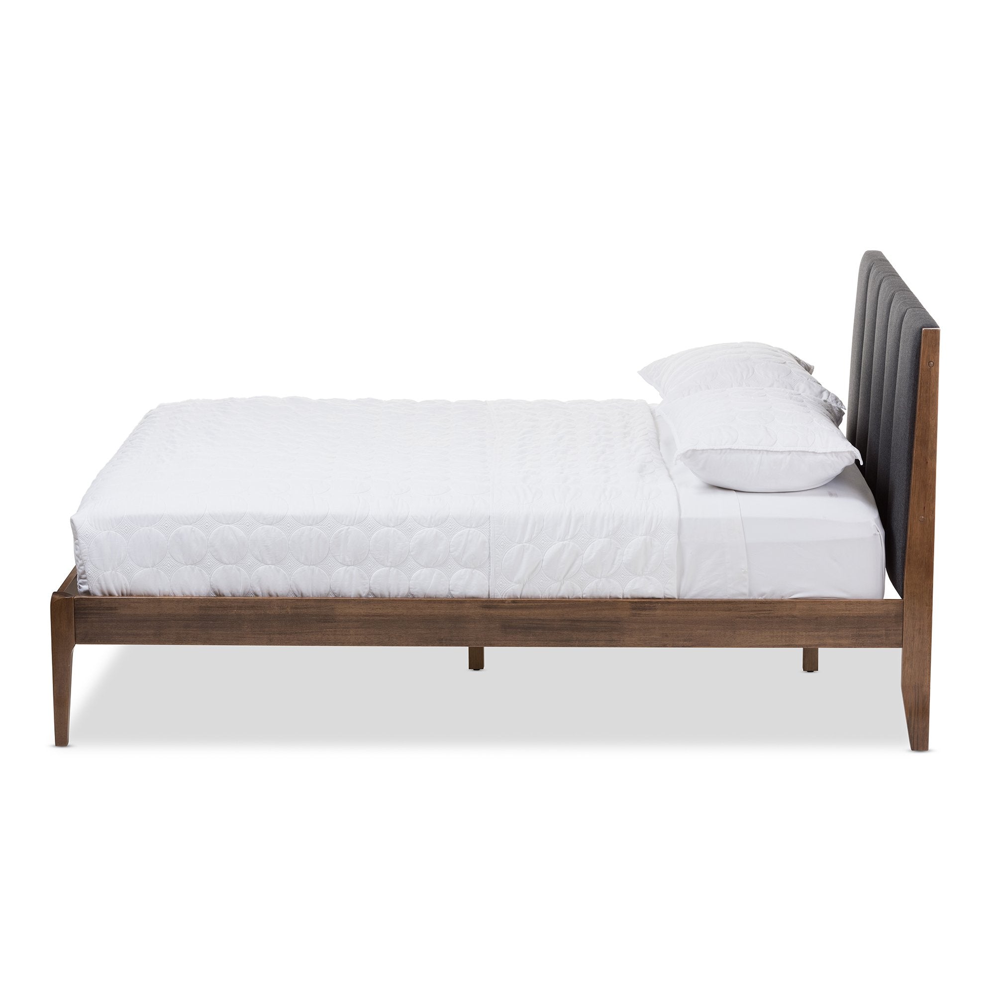 Baxton Studio Ember Mid-Century Dark Grey Fabric and Medium Brown Finish Wood Full Size Platform Bed