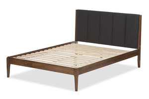 Baxton Studio Ember Mid-Century Dark Grey Fabric and Medium Brown Finish Wood Full Size Platform Bed