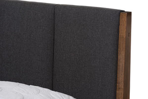 Baxton Studio Ember Mid-Century Dark Grey Fabric and Medium Brown Finish Wood Full Size Platform Bed