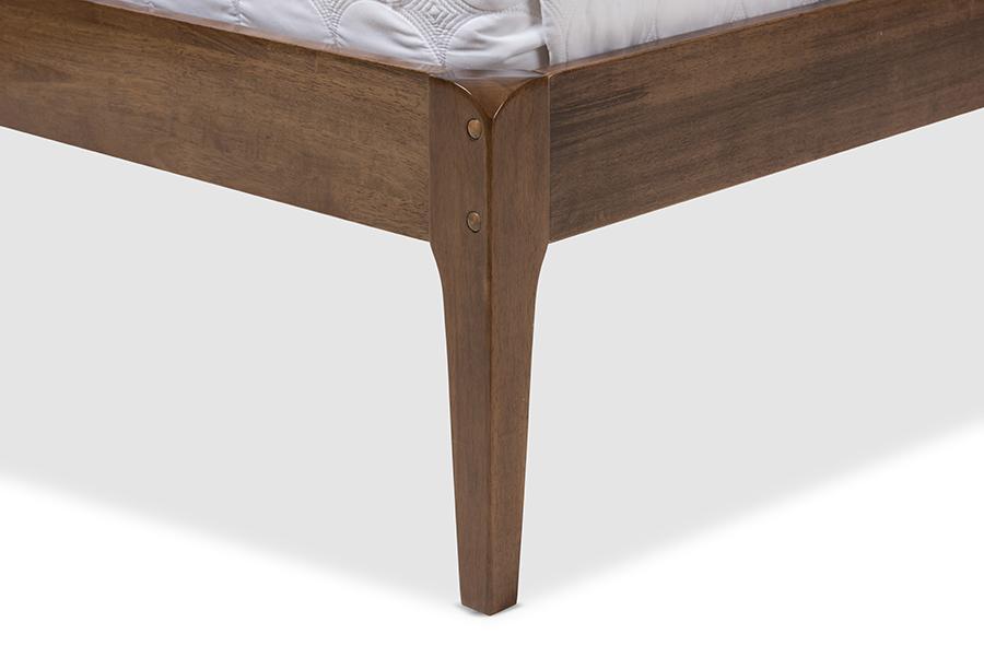 Baxton Studio Ember Mid-Century Dark Grey Fabric and Medium Brown Finish Wood Full Size Platform Bed