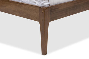 Baxton Studio Ember Mid-Century Dark Grey Fabric and Medium Brown Finish Wood Full Size Platform Bed