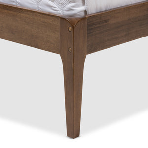 Baxton Studio Ember Mid-Century Dark Grey Fabric and Medium Brown Finish Wood Queen Size Platform Bed