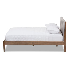 Baxton Studio Ember Mid-Century Light Grey Fabric and Medium Brown Finish Wood Queen Size Platform Bed