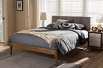 Baxton Studio Ember Mid-Century Light Grey Fabric and Medium Brown Finish Wood King Size Platform Bed