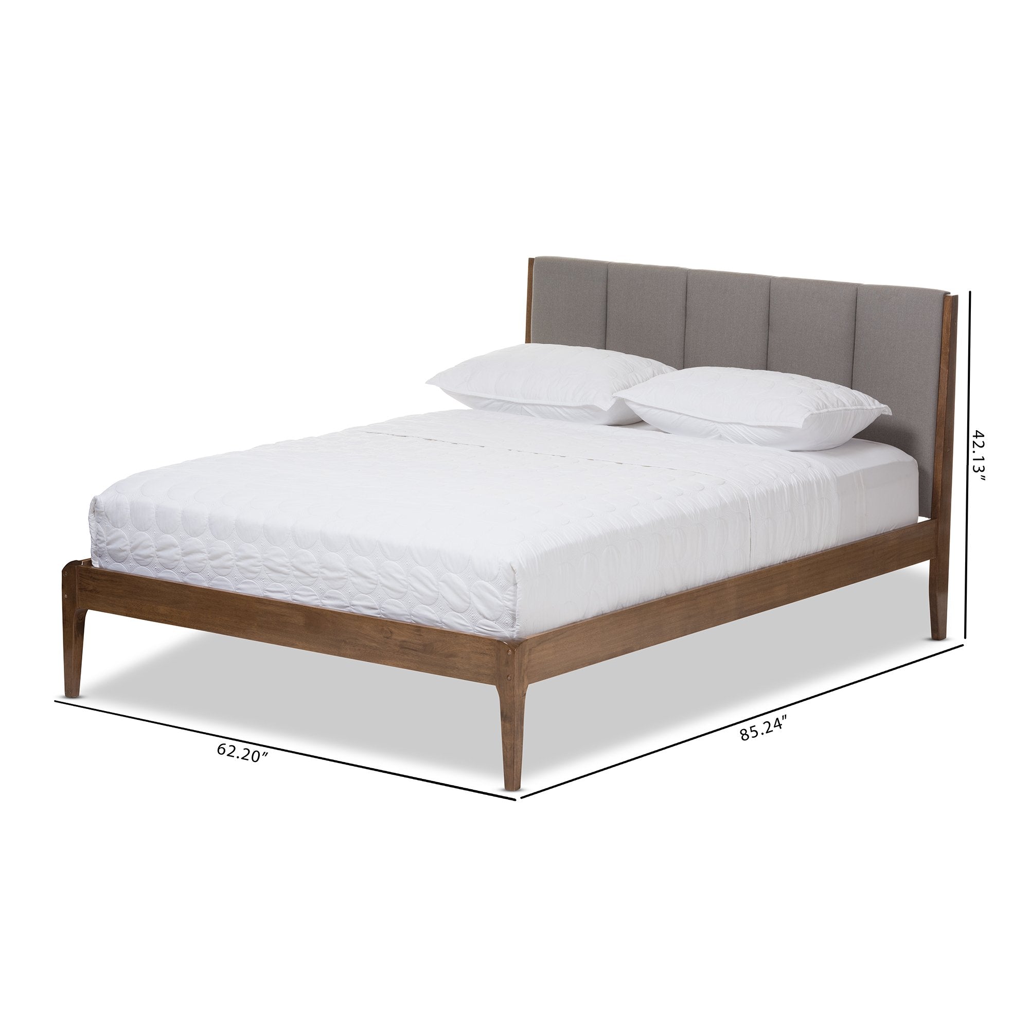 Baxton Studio Ember Mid-Century Light Grey Fabric and Medium Brown Finish Wood Queen Size Platform Bed