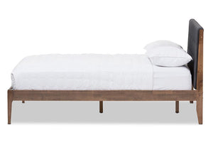 Baxton Studio Clifford Mid-Century Dark Grey Fabric and Medium Brown Finish Wood Queen Size Platform Bed