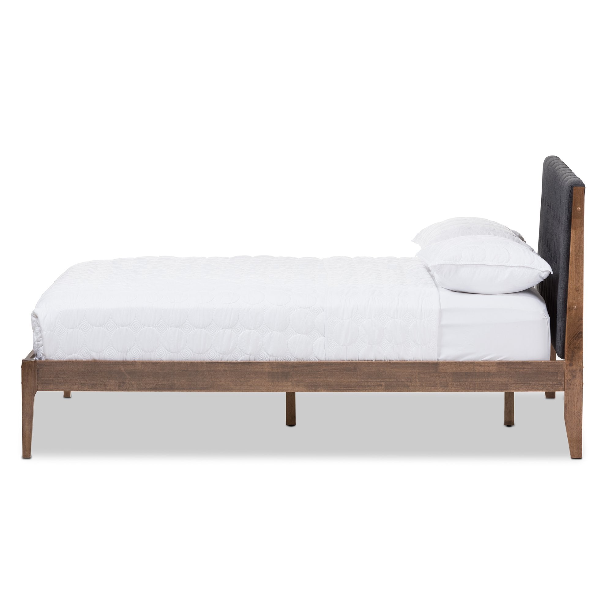 Baxton Studio Clifford Mid-Century Dark Grey Fabric and Medium Brown Finish Wood King Size Platform Bed