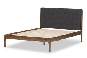 Baxton Studio Clifford Mid-Century Dark Grey Fabric and Medium Brown Finish Wood Queen Size Platform Bed