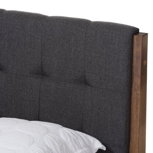 Baxton Studio Clifford Mid-Century Dark Grey Fabric and Medium Brown Finish Wood King Size Platform Bed