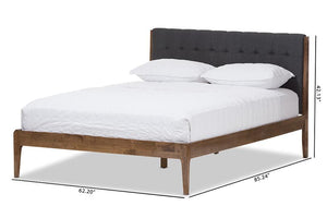 Baxton Studio Clifford Mid-Century Dark Grey Fabric and Medium Brown Finish Wood Queen Size Platform Bed