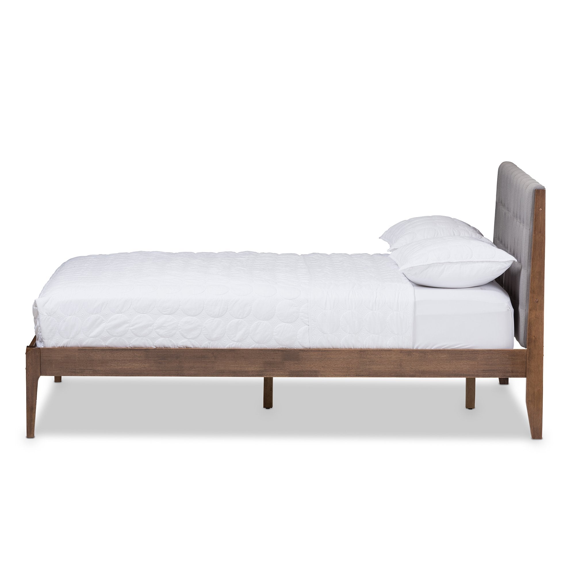 Baxton Studio Clifford Mid-Century Light Grey Fabric and Medium Brown Finish Wood King Size Platform Bed