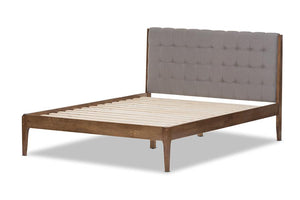 Baxton Studio Clifford Mid-Century Light Grey Fabric and Medium Brown Finish Wood Full Size Platform Bed