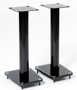 24" Tempered glass & metal speaker stand in gloss black finish. Sold as pair