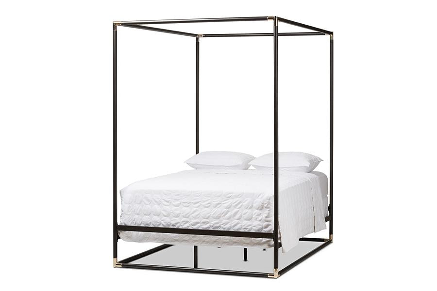 Baxton Studio Eva Vintage Industrial Black Finished Metal Canopy Queen Bed