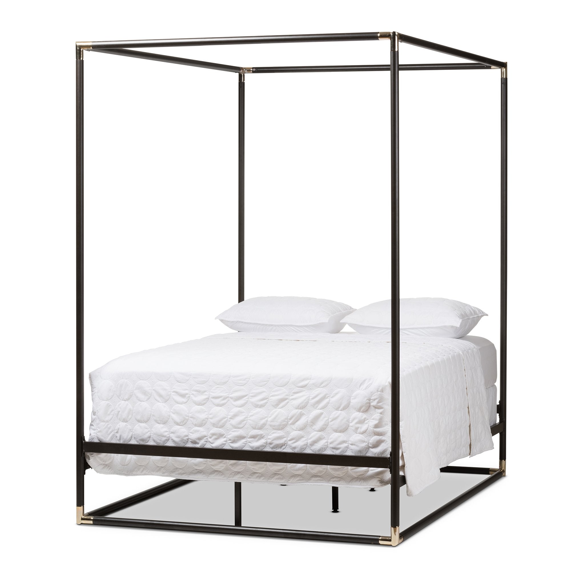 Baxton Studio Eva Vintage Industrial Black Finished Metal Canopy Queen Bed