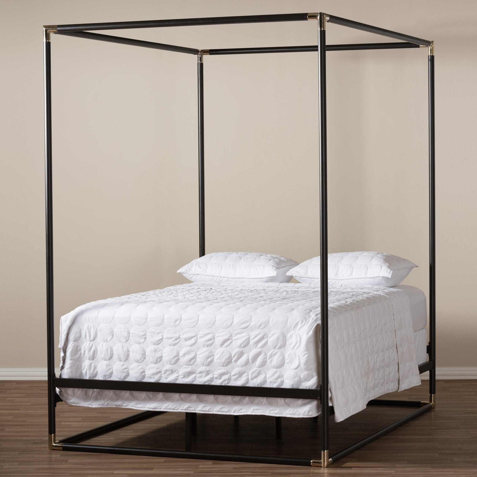 Baxton Studio Eva Vintage Industrial Black Finished Metal Canopy Queen Bed