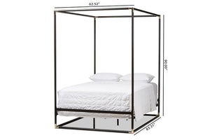 Baxton Studio Eva Vintage Industrial Black Finished Metal Canopy Queen Bed